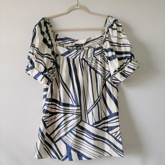 NWT Spense Womens White Goemetric Puff Sleeve Square Neck Blouse Top Size XL - Picture 1 of 6